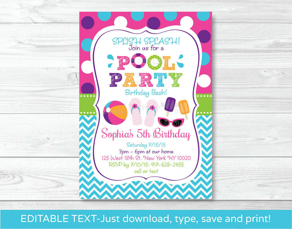 Best ideas about Pool Party Birthday Invitations
. Save or Pin Girls Pool Party Printable Birthday Invitation Editable Now.