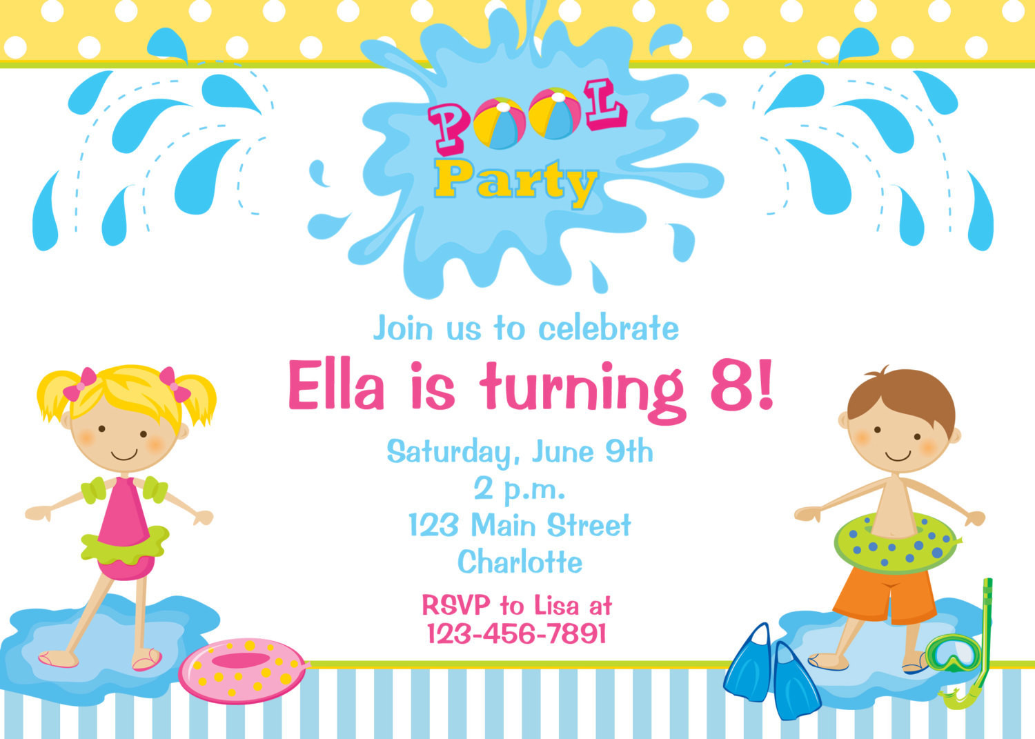 Best ideas about Pool Party Birthday Invitations
. Save or Pin Pool party birthday invitation pool party by TheButterflyPress Now.