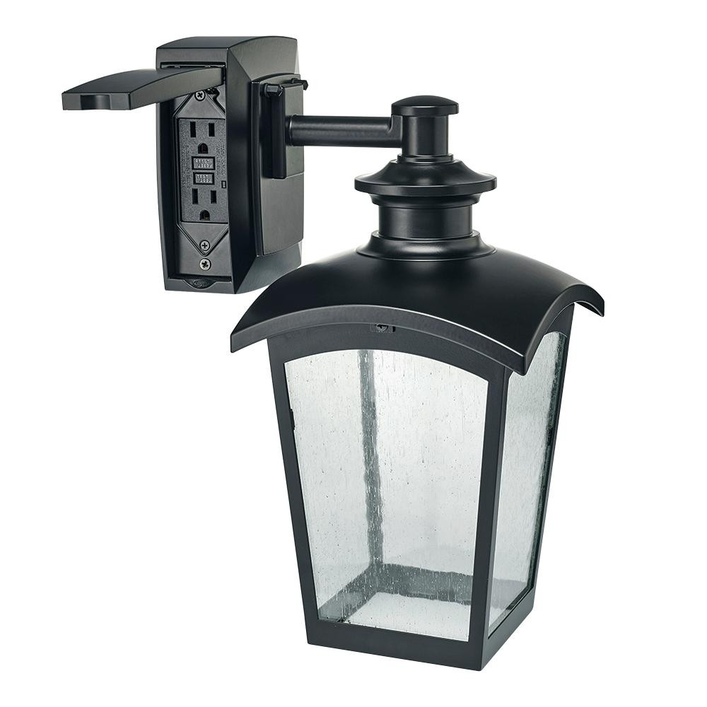 Best ideas about Porch Light With Outlet
. Save or Pin Hampton Bay Die Cast Exterior Lantern with GFCI Black MD Now.
