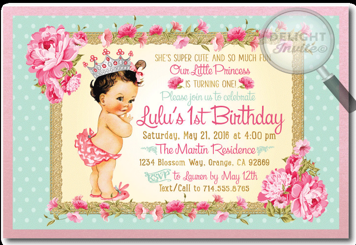 Best ideas about Princess 1st Birthday Invitations
. Save or Pin Vintage Princess Baby 1st Birthday Invitations [DI 693 Now.