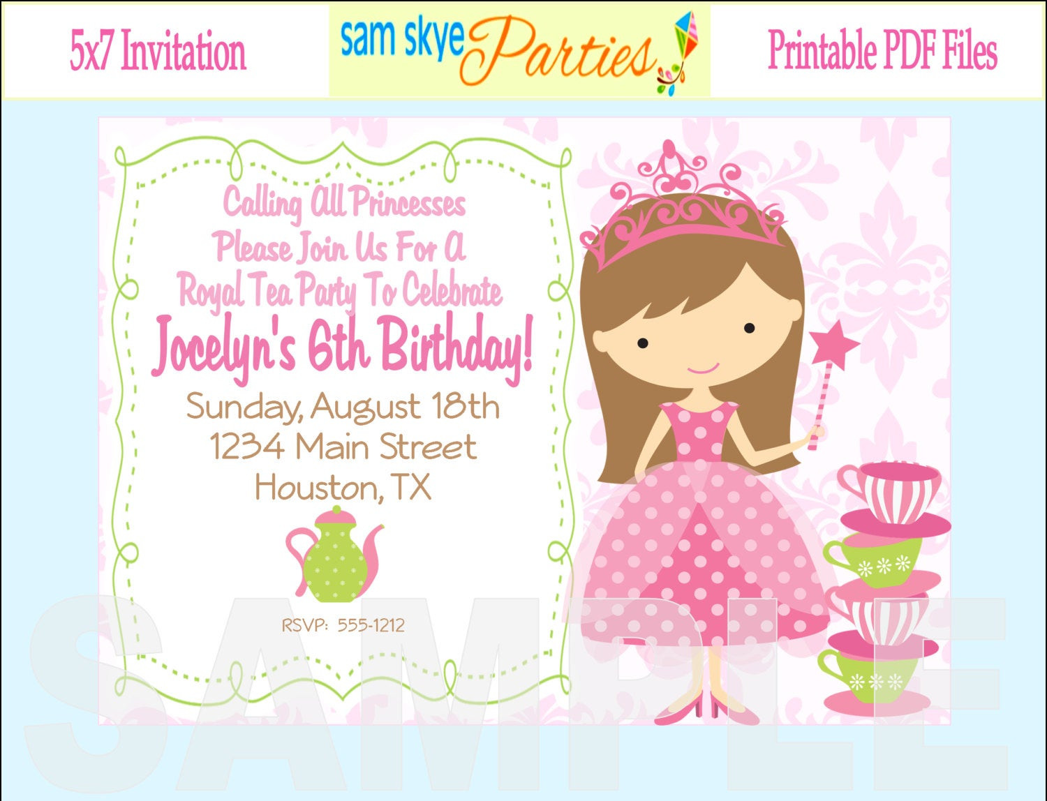 Best ideas about Princess Birthday Party Invitations
. Save or Pin Princess Birthday Tea Party Invitation Tea by SamSkyeParties Now.