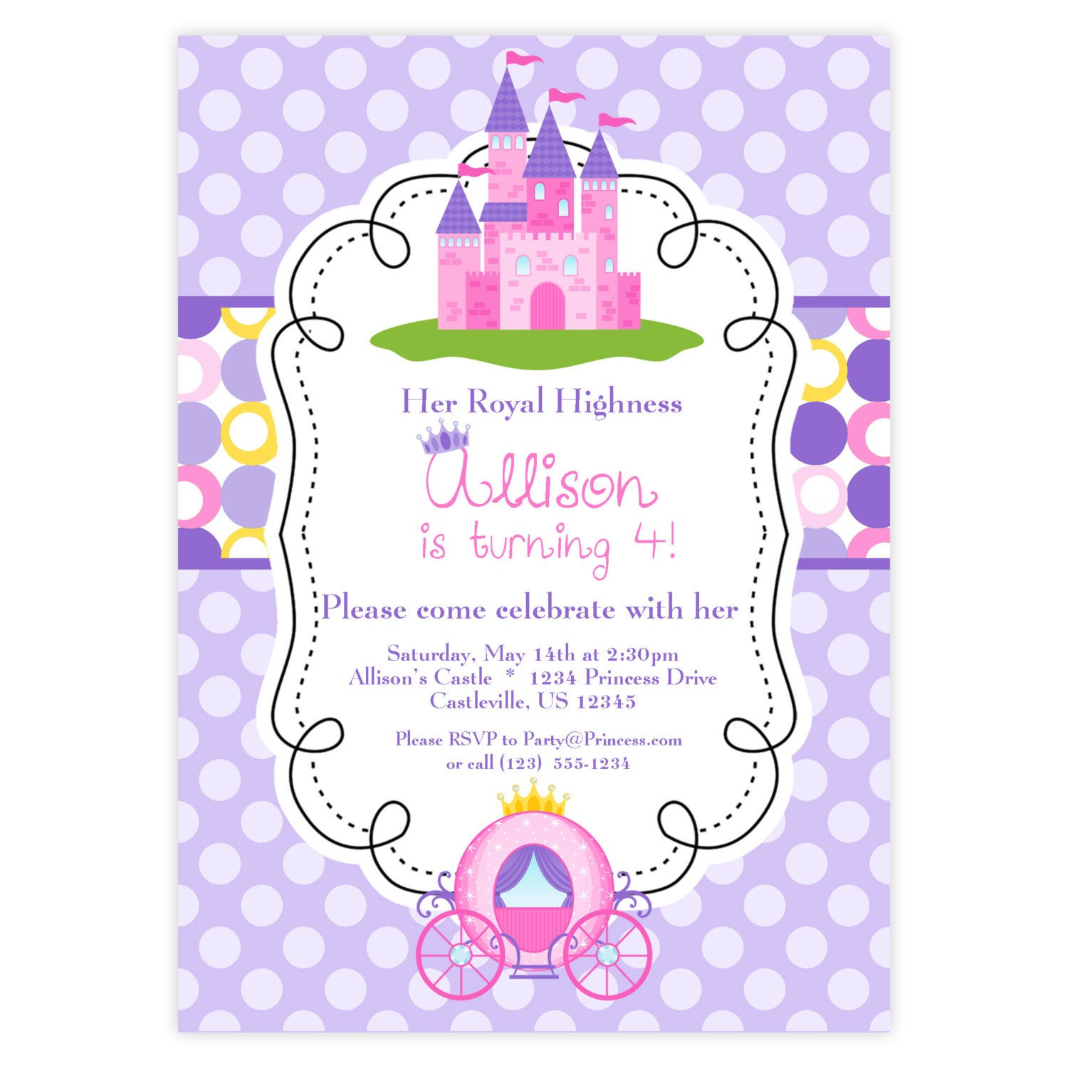 Best ideas about Princess Birthday Party Invitations
. Save or Pin Princess Invitation Purple and Pink Polka Dots Royal Now.