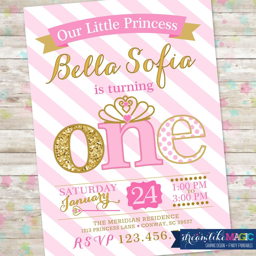 Best ideas about Princess First Birthday Invitations
. Save or Pin Princess Birthday Invitation 1st Birthday Party Invite Pink Now.