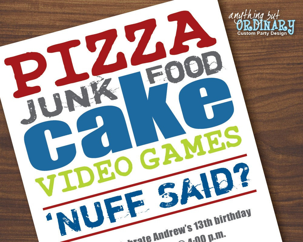Best ideas about Printable Birthday Invitations For Boy
. Save or Pin Teenage Boy s Birthday Invitation Nuff Said Pizza Now.