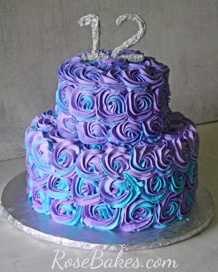 Best ideas about Purple Birthday Cake
. Save or Pin Purple & Teal Swirled Buttercream Roses Cake Rose Bakes Now.