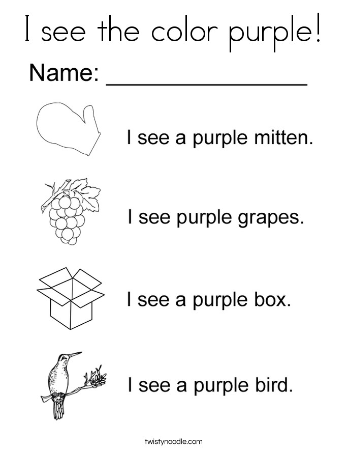 Best ideas about Purple Preschool Coloring Sheets
. Save or Pin I see the color purple Coloring Page Twisty Noodle Now.