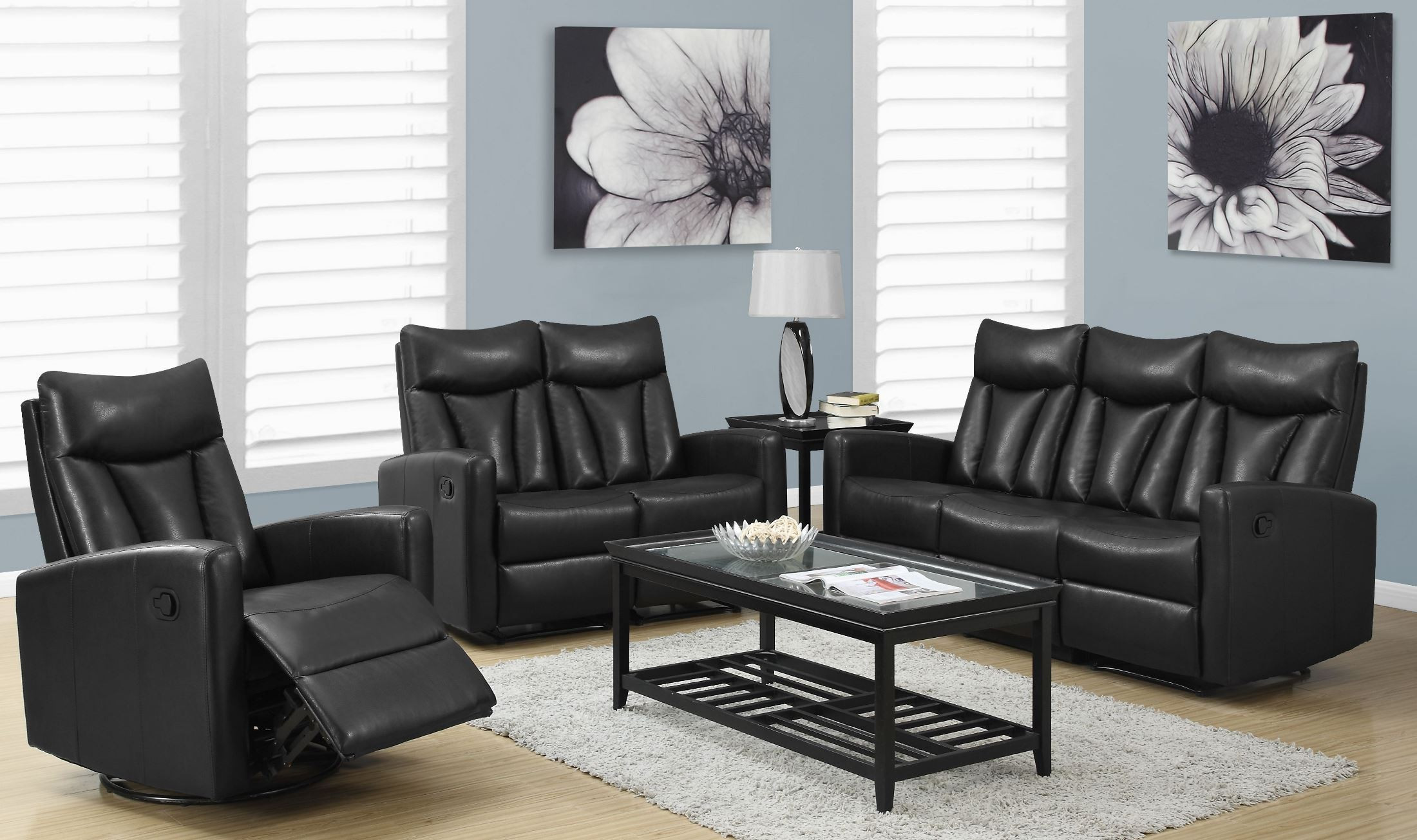 Best ideas about Reclining Living Room Sets
. Save or Pin 87BK 3 Black Bonded Leather Reclining Living Room Set Now.