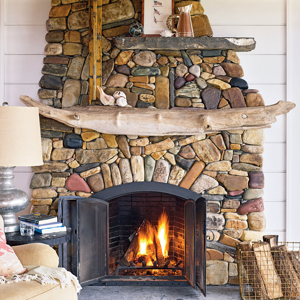 Best ideas about River Rock Fireplace
. Save or Pin Wood Fireplace Mantels Seashell Decor Coastal Living Now.