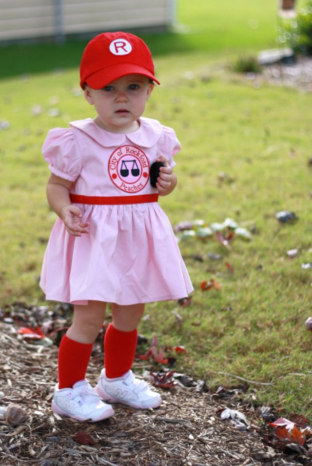 Best ideas about Rockford Peaches Costume DIY
. Save or Pin My girl is a Rockford Peach baseball player DIY Halloween Now.