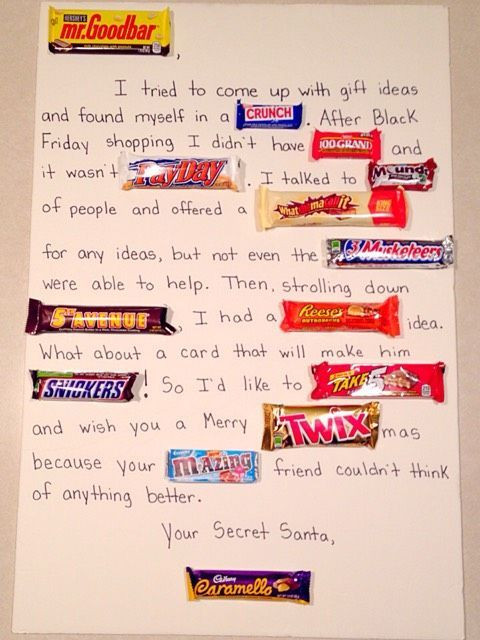 Best ideas about Secret Santa Gift Ideas For Friends
. Save or Pin DIY Secret Santa Gifts Simple & Sweet candy card for a Now.