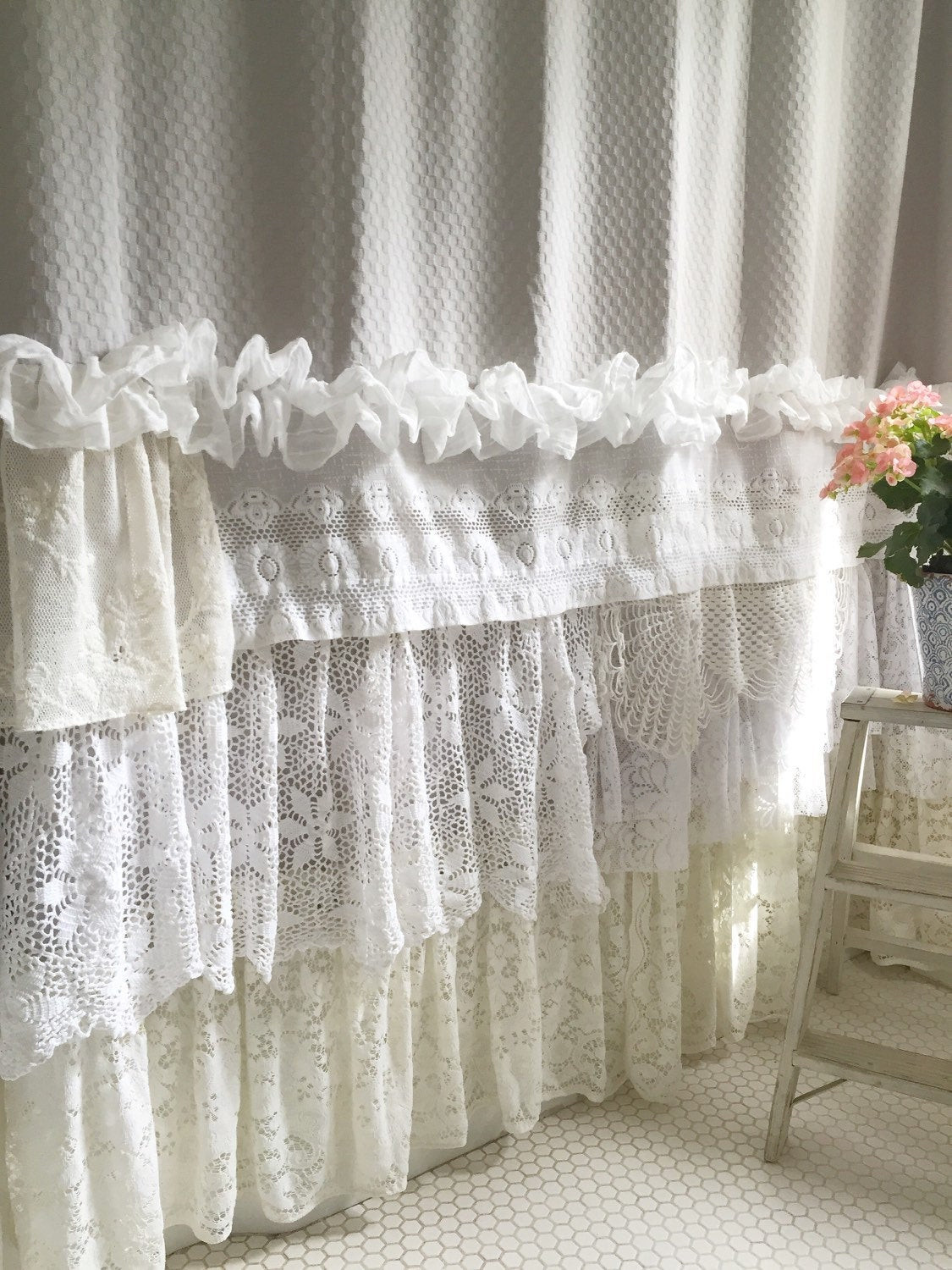 Best ideas about Shabby Chic Shower Curtain
. Save or Pin Shabby Cottage Chic Shower Curtain Grey Lace by FarmHouseFare Now.