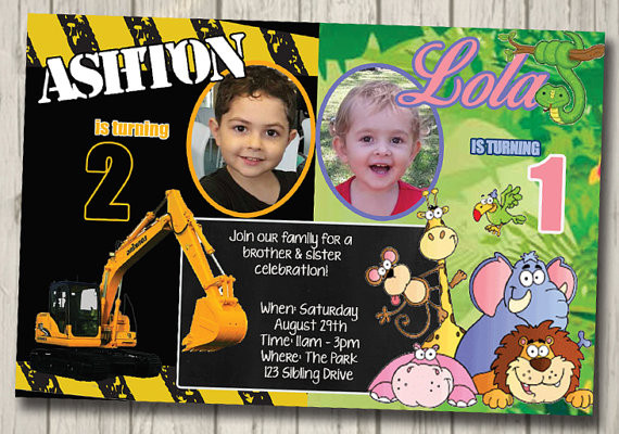 Best ideas about Sibling Birthday Party Invitations
. Save or Pin SIBLING TWINS JOINT Invitation Your themes Party Now.