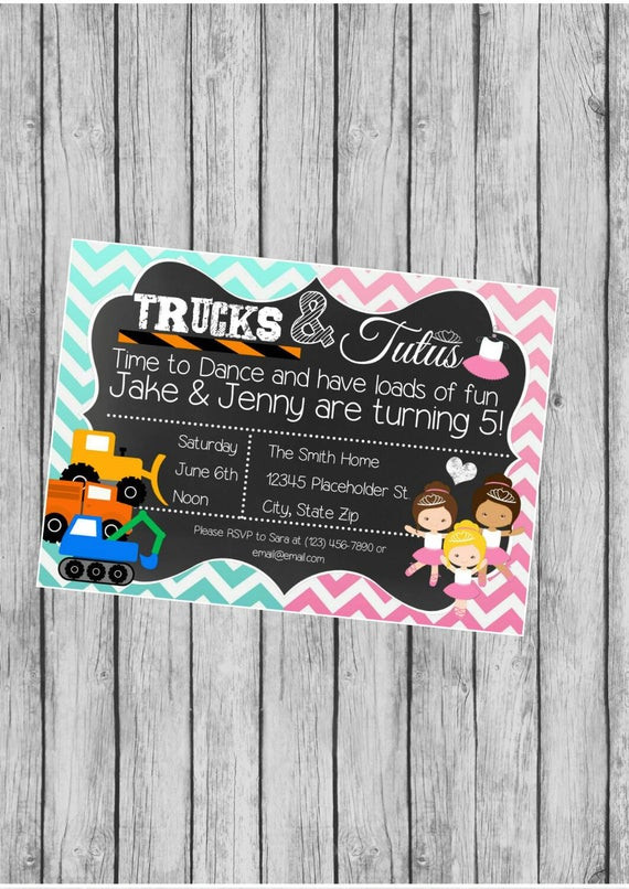 Best ideas about Sibling Birthday Party Invitations
. Save or Pin Twin or Sibling Birthday Party Invite Trucks by CreativeKittle Now.