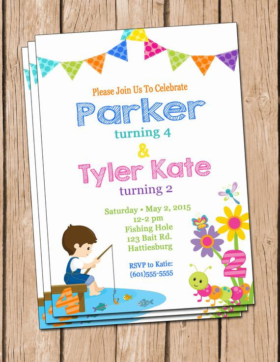 Best ideas about Sibling Birthday Party Invitations
. Save or Pin Fishing and Flowers Birthday Party Invitation Joint Brother Now.