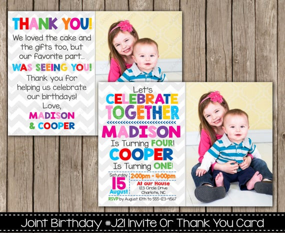 Best ideas about Sibling Birthday Party Invitations
. Save or Pin Joint Birthday Party Invitation or Thank You Card Siblings Now.
