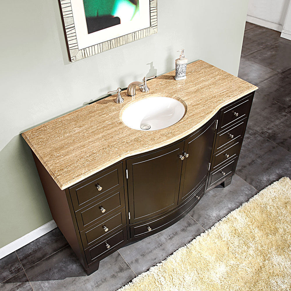 Best ideas about Single Sink Bathroom Vanity
. Save or Pin 55" Travertine Top Single White Sink Bathroom Vanity Now.