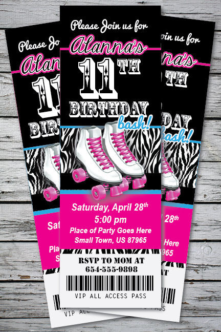 Best ideas about Skate Birthday Party Invitations
. Save or Pin Roller Skating Zebra Print Birthday Party Invitation Now.