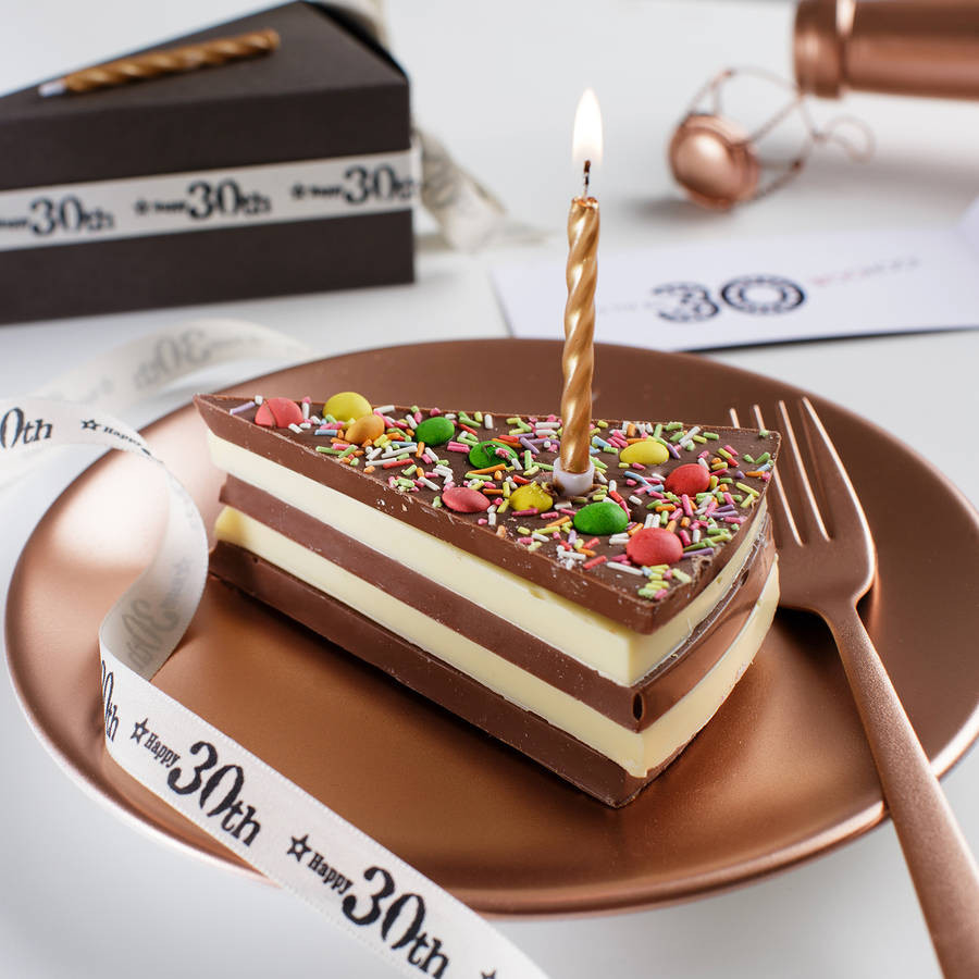 Best ideas about Slice Of Birthday Cake
. Save or Pin 30th birthday chocolate cake slice with candle and card by Now.