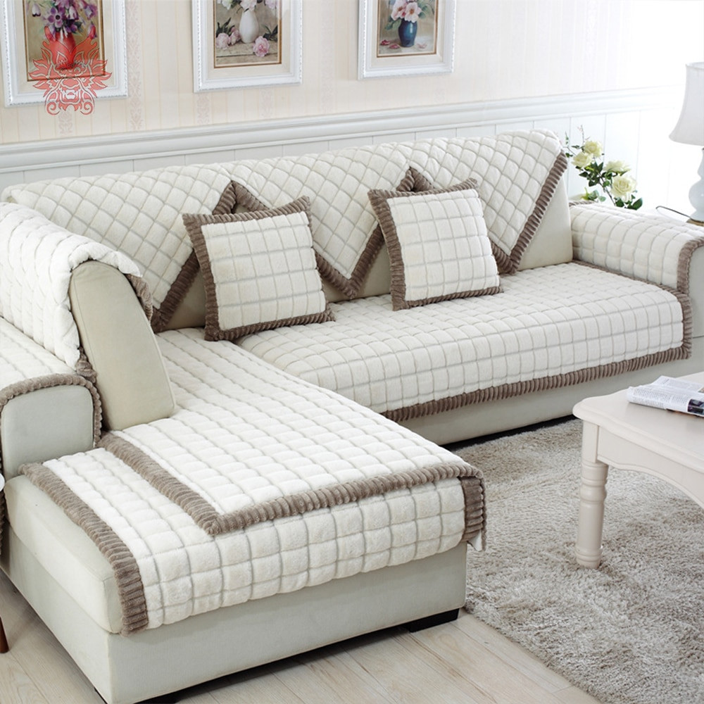 Best ideas about Sofa Covers For Sectional
. Save or Pin White grey plaid plush long fur sofa cover slipcovers Now.