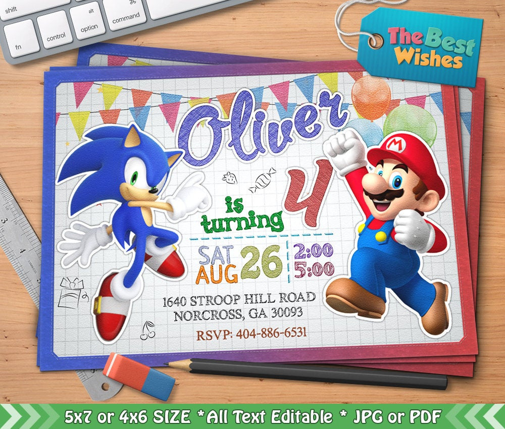 Best ideas about Sonic Birthday Party
. Save or Pin Sonic Mario Invitation Sonic Birthday Party Hedgehog Game Now.