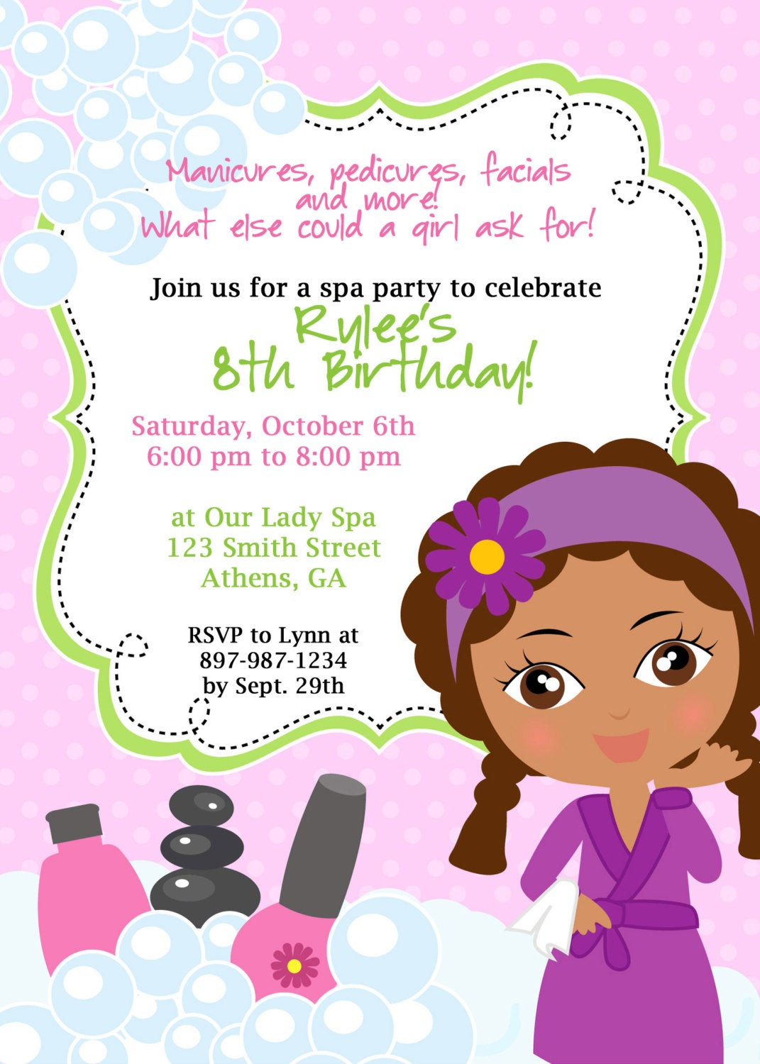 Best ideas about Spa Birthday Party Invitations
. Save or Pin DIY Sassy Spa Party invitation African American Little Girl Now.