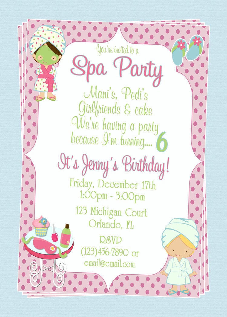 Best ideas about Spa Birthday Party Invitations
. Save or Pin Custom Spa Themed Birthday Party Invitations DIY Printable Now.