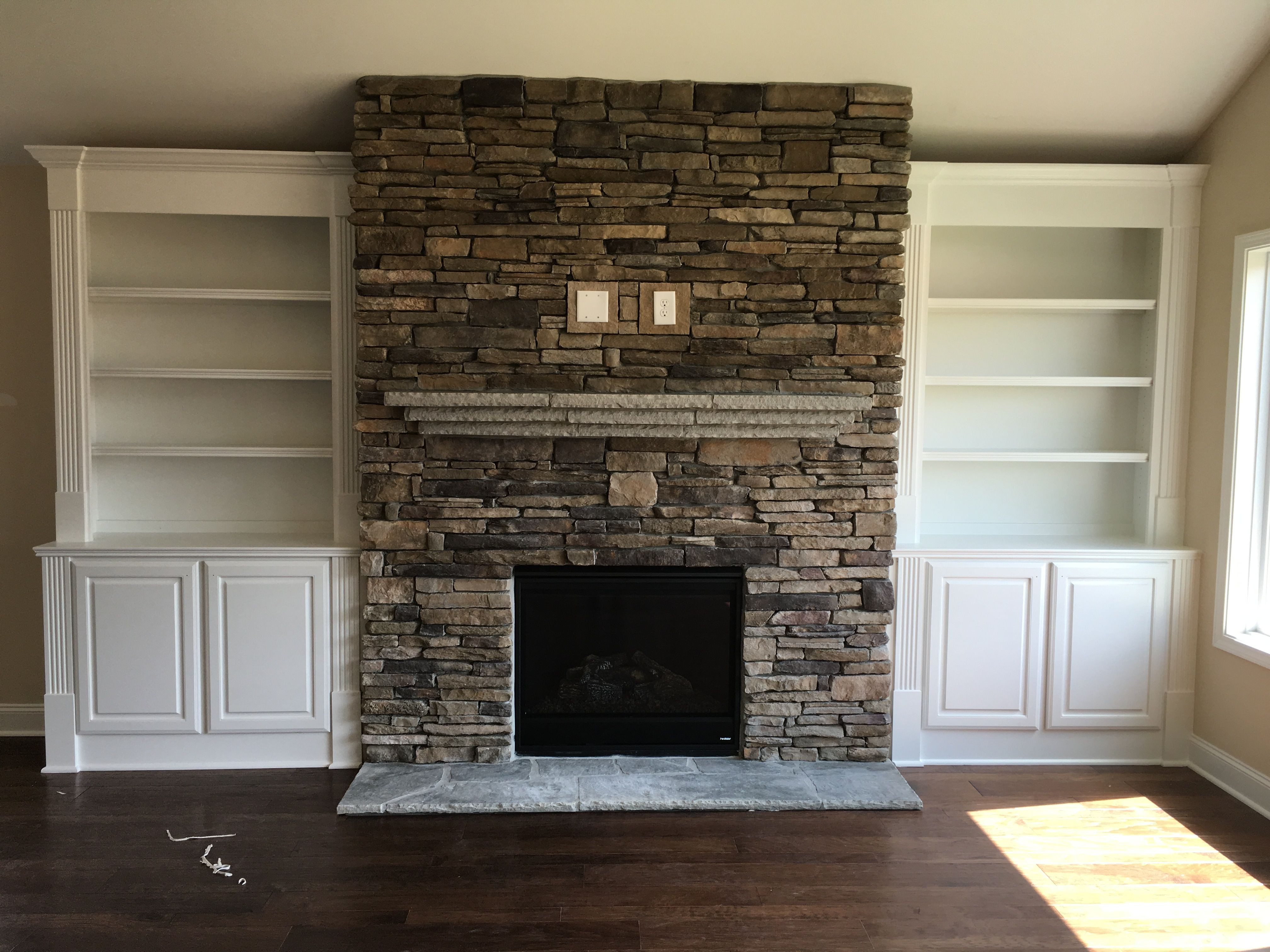 Best ideas about Stacked Stone Fireplace
. Save or Pin Stacked Stone Fireplace with a Flagstone Mantle and custom Now.