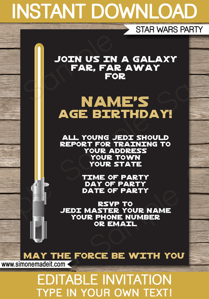Best ideas about Star Wars Birthday Invitations
. Save or Pin Gold Star Wars Invitations Editable Template Now.