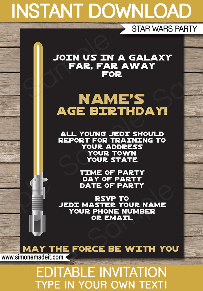 Best ideas about Star Wars Birthday Party Invitations
. Save or Pin Gold Star Wars Invitations Editable Template Now.