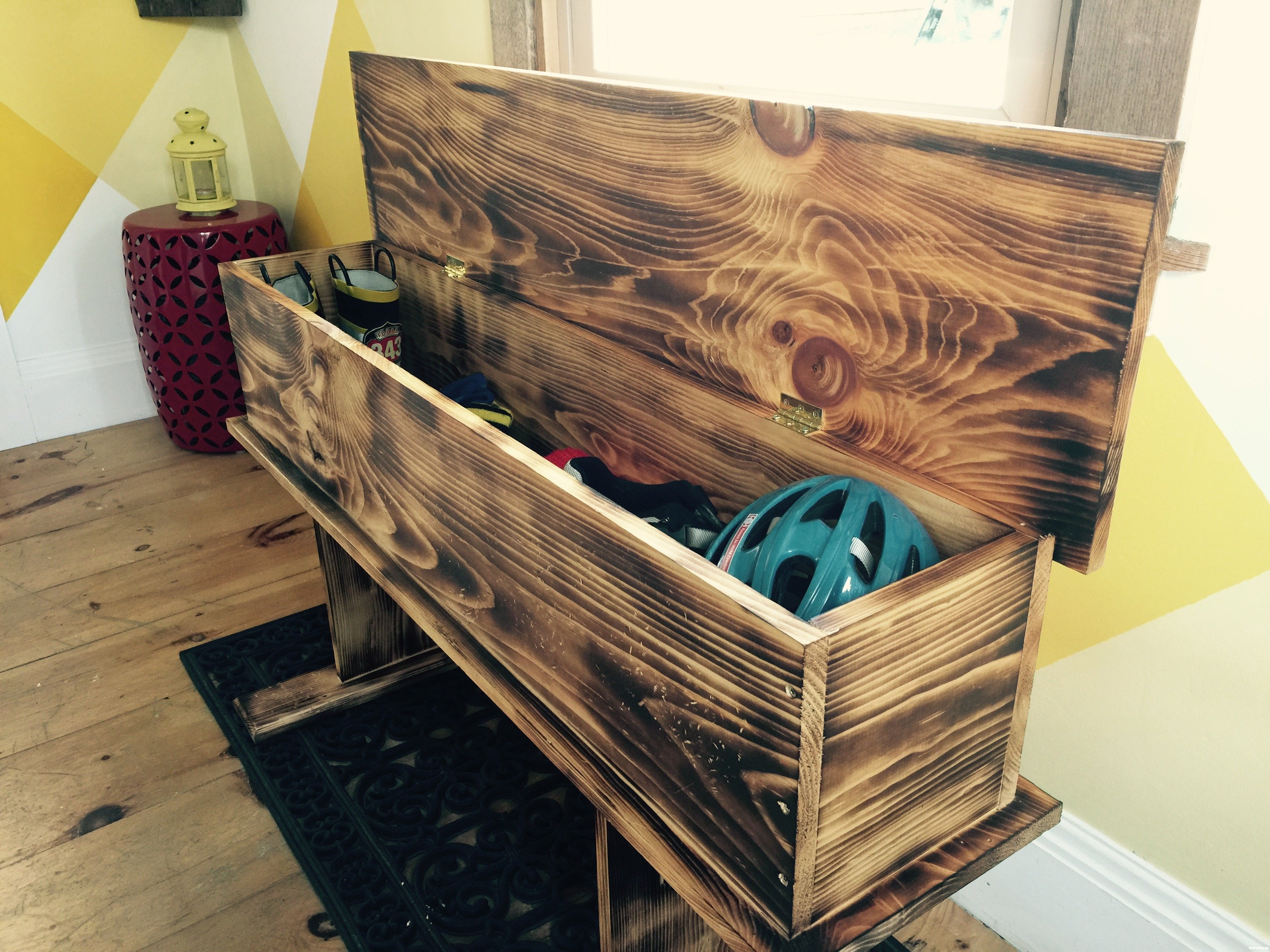 Best ideas about Storage Bench DIY
. Save or Pin Love rustic How to make a burnt wood storage bench Now.