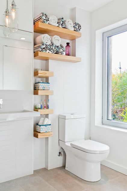 Best ideas about Storage Ideas For Small Bathrooms
. Save or Pin custom shelves for extra storage in a small bathroom Now.