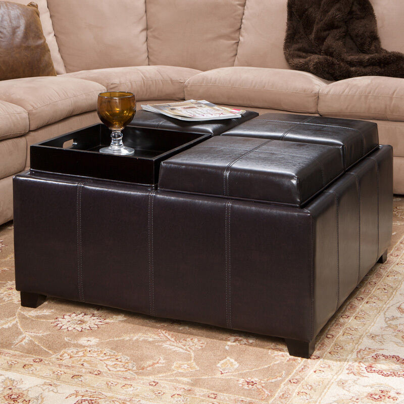 Best ideas about Storage Ottoman Coffee Table
. Save or Pin 4 Tray Top Espresso Brown Leather Storage Ottoman Coffee Now.