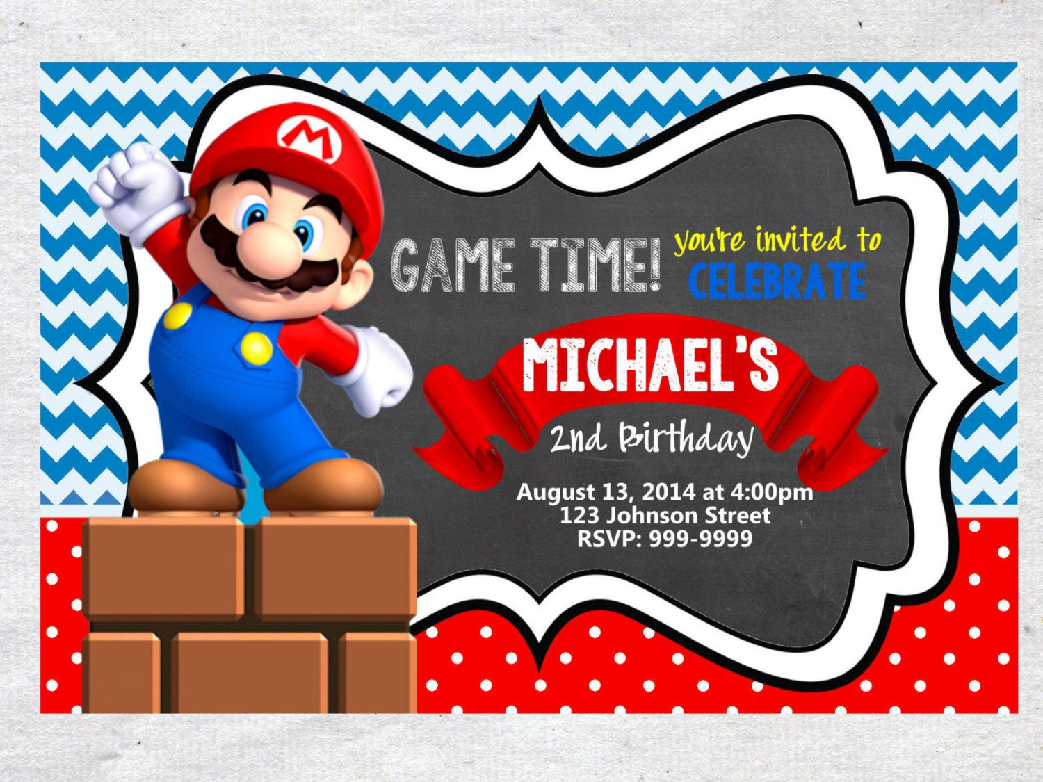 Best ideas about Super Mario Birthday Invitations
. Save or Pin super Mario Brothers Birthday Invitation Chalkboard Chevron Now.