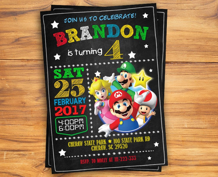 Best ideas about Super Mario Birthday Invitations
. Save or Pin Super Mario Birthday Invitation Chalkboard Super Mario Custom Now.