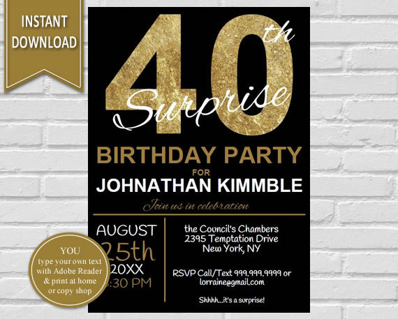 Best ideas about Surprise 40th Birthday Invitations
. Save or Pin 40th Surprise Birthday Invitation 40th Birthday Invite Now.