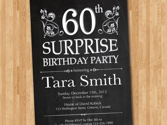 Best ideas about Surprise 60th Birthday Invitations
. Save or Pin 60th Surprise Birthday Invitation Chalkborad Birthday Party Now.