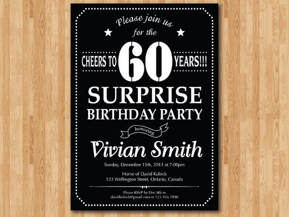 Best ideas about Surprise 60th Birthday Invitations
. Save or Pin Surprise 60th birthday invitation Chalkboard Birthday Party Now.