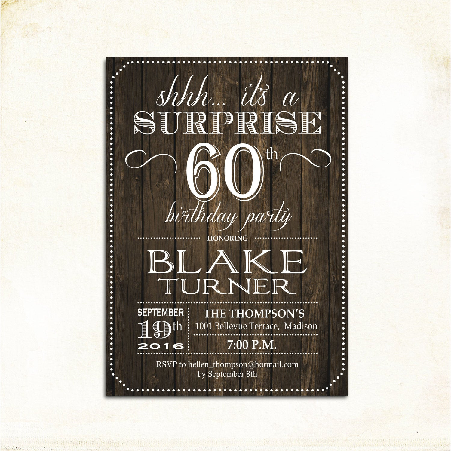 Best ideas about Surprise 60th Birthday Invitations
. Save or Pin Surprise 60th Birthday Invitation Any Age Rustic Invite Now.