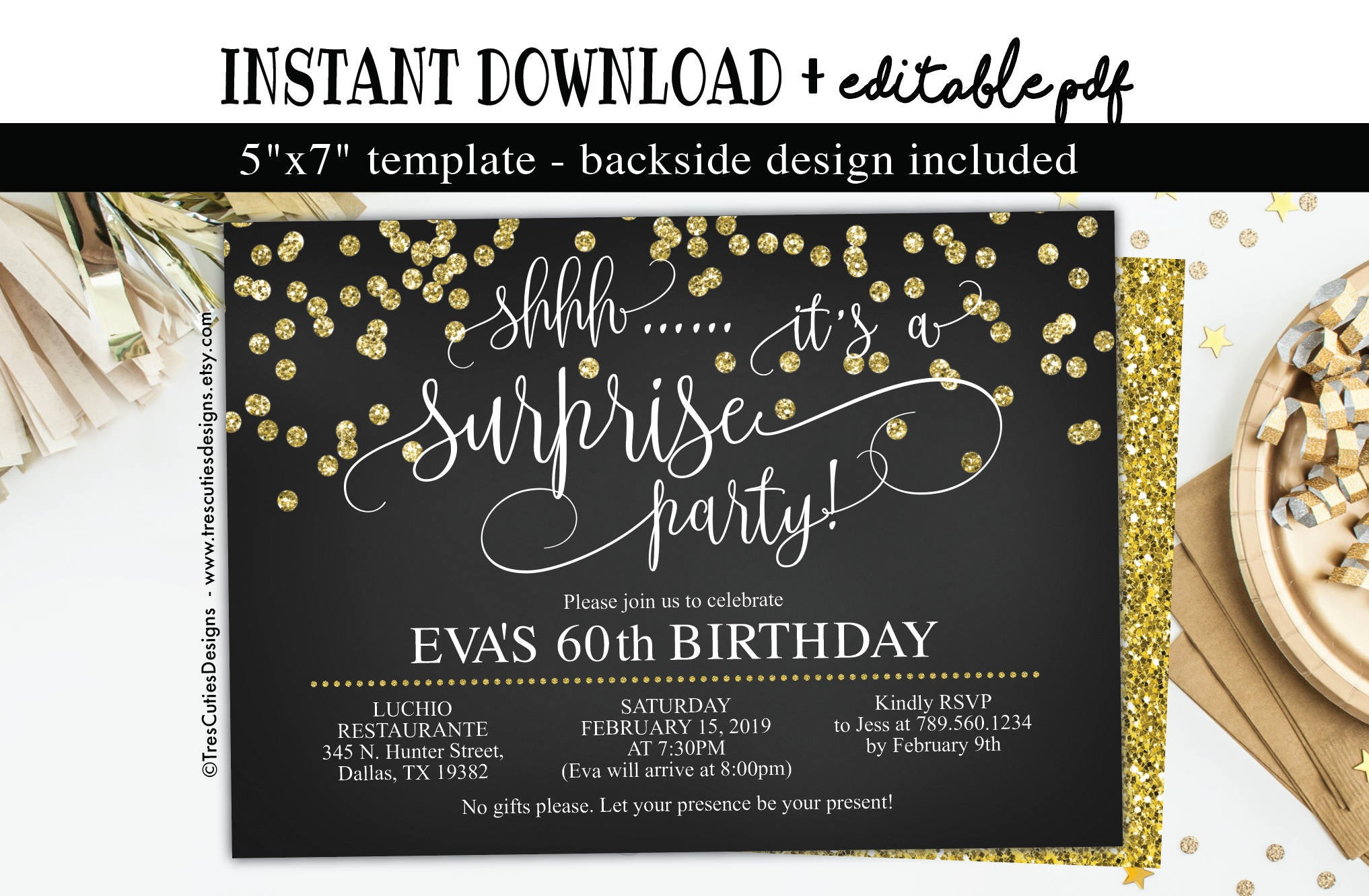 Best ideas about Surprise 60th Birthday Invitations
. Save or Pin Surprise birthday invitation 60th birthday Party Black Now.