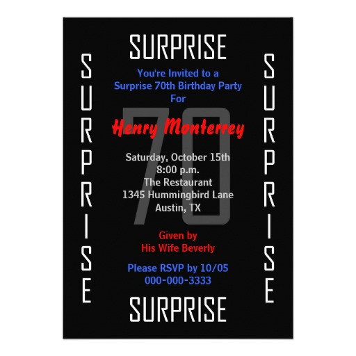 Best ideas about Surprise 70th Birthday Party Ideas
. Save or Pin Surprise 70th Birthday Party Invitation 70 5" X 7 Now.