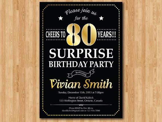 Best ideas about Surprise 80th Birthday Party Invitations
. Save or Pin Surprise 80th birthday invitation 70th 90th 30th 40th 50th Now.