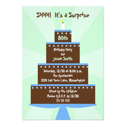 Best ideas about Surprise 80th Birthday Party Invitations
. Save or Pin Surprise 80th Birthday Party Invitation Cake 5" X 7 Now.