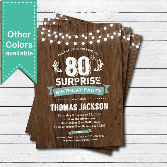 Best ideas about Surprise 80th Birthday Party Invitations
. Save or Pin Surprise 80th birthday invitation Man woman Rustic wood Now.