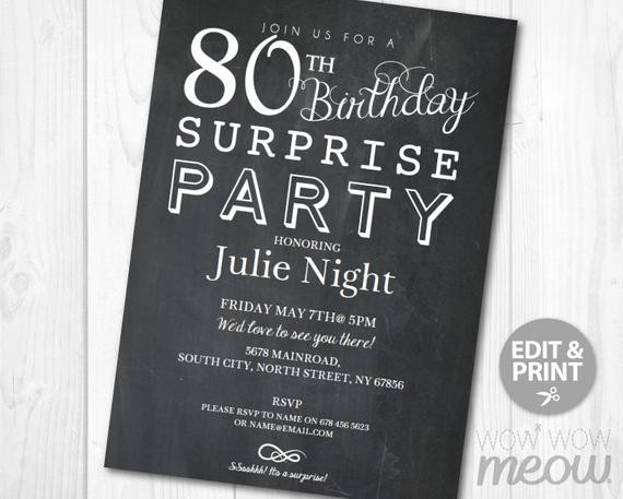 Best ideas about Surprise 80th Birthday Party Invitations
. Save or Pin SURPRISE 80th Birthday Invitations Elegant Party Invite Now.