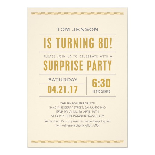 Best ideas about Surprise 80th Birthday Party Invitations
. Save or Pin Big Type 80th Surprise Birthday Party Invitations 5" X 7 Now.