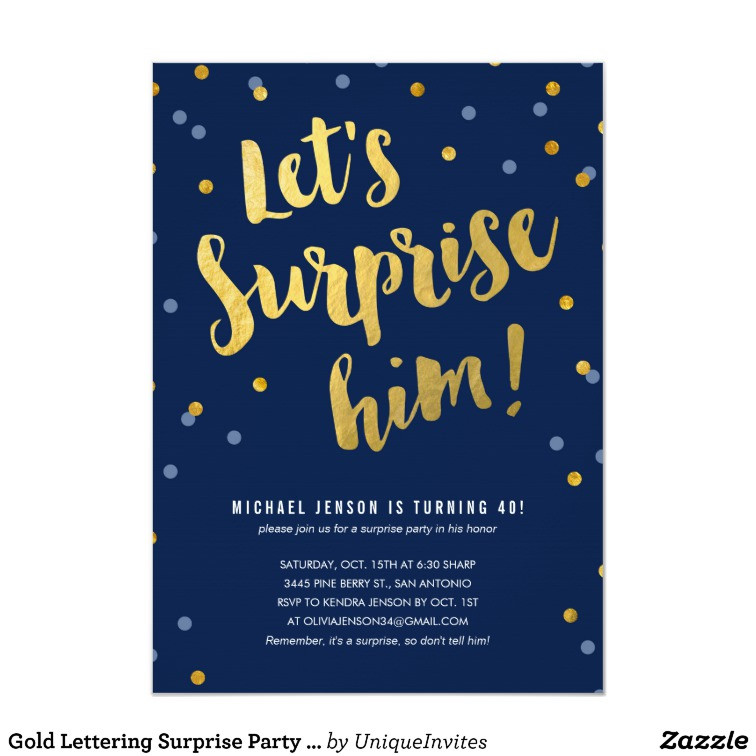 Best ideas about Surprise Birthday Invitations
. Save or Pin Gold Lettering Surprise Party Invitations for Him Now.