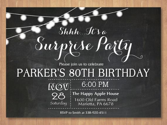 Best ideas about Surprise Birthday Invitations
. Save or Pin Surprise 80th Birthday Invitation Chalkboard 30th 40th 50th Now.