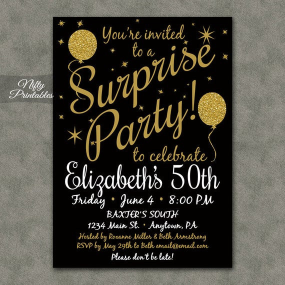 Best ideas about Surprise Birthday Invitations
. Save or Pin Surprise Party Invitations Printable Black & Gold Surprise Now.