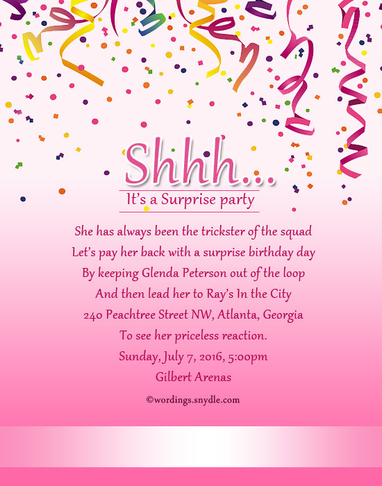 Best ideas about Surprise Birthday Invitations Wording
. Save or Pin Surprise Birthday Party Invitation Wording Wordings and Now.