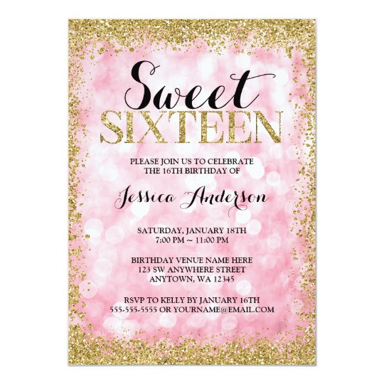 Best ideas about Sweet 16 Birthday Invitations
. Save or Pin Pink Gold Faux Glitter Lights Sweet 16 Birthday Invitation Now.